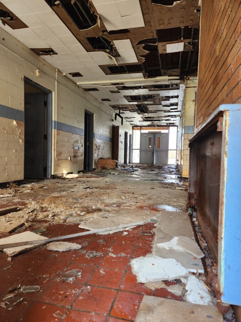 Abandoned school hallway in Benton Harbor — a symbol of community disinvestment